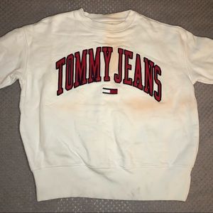 Tommy Hilfiger Jeans Pullover Embroidered Patch Logo White Crewneck Sweatshirt